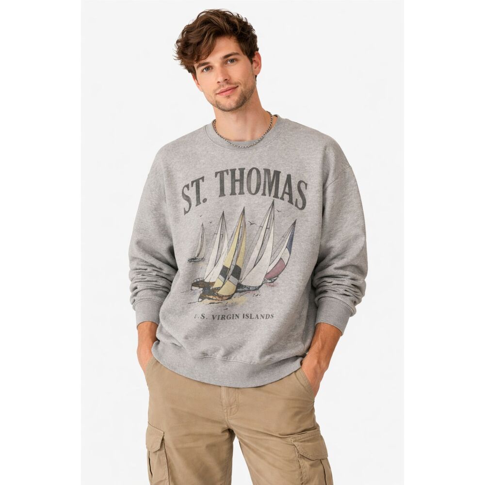 Hollister Mens Sweatshirt St Thomas US Virgin Islands Size S Relaxed Fit Gray